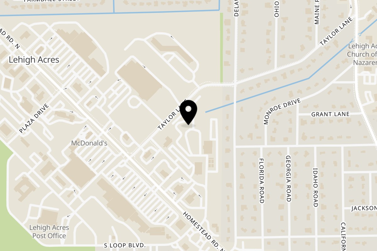 Map showing the location of El Gordo's Grill on 1241 Taylor Ln in Lehigh Acres